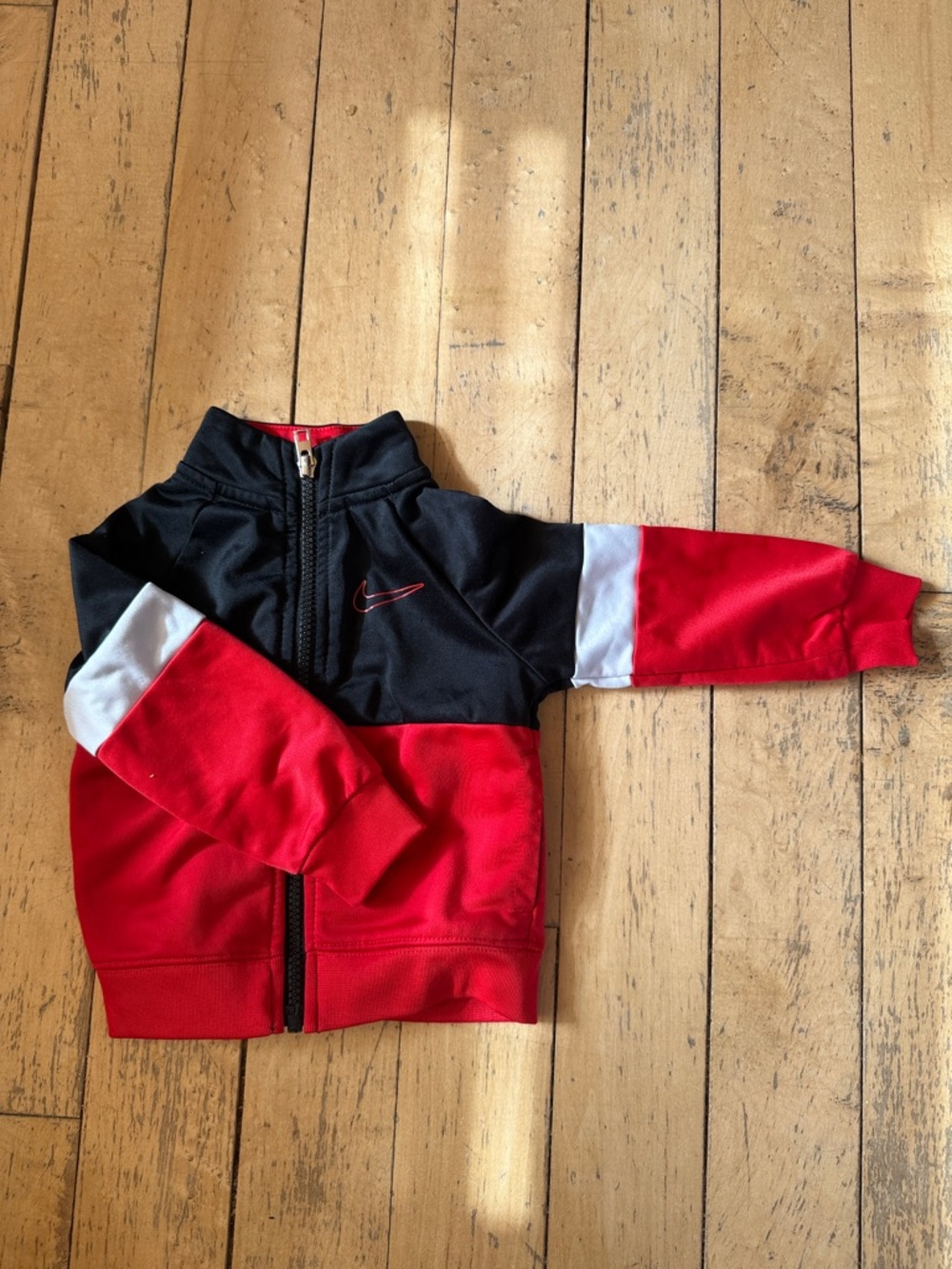 Nike Kids Black Red White Colorblock Zip Jacket